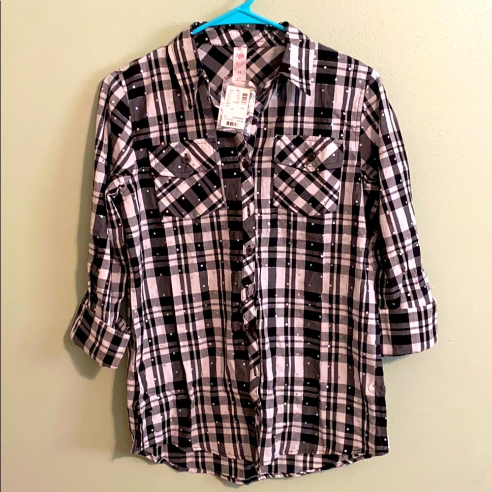 Justice Button Down Plaid Shirt🖤🤍